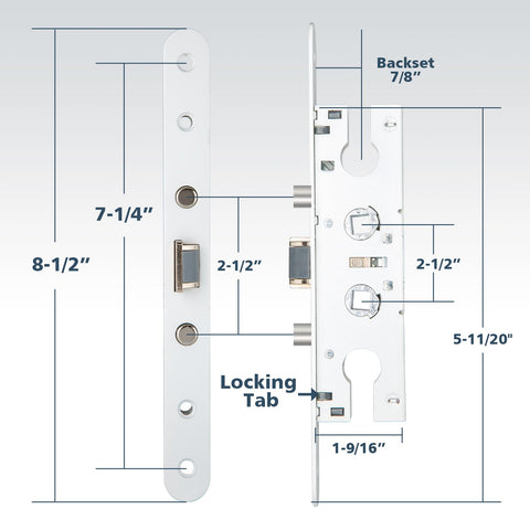 All-white mortise lock body complements Pella storm doors with a clean look.