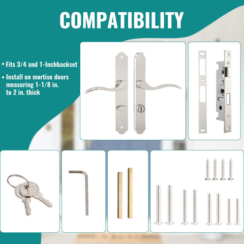 MaxxGeek brushed nickel handle with keyed deadbolt, close-up view highlighting secure locking.