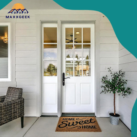 MaxxGeek flat-slot storm door handle in use on exterior door