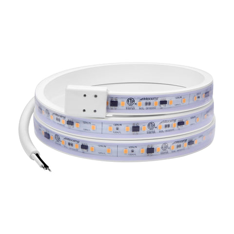 Maxxima 36in under-cabinet light front view with warm 3000K glow for countertops