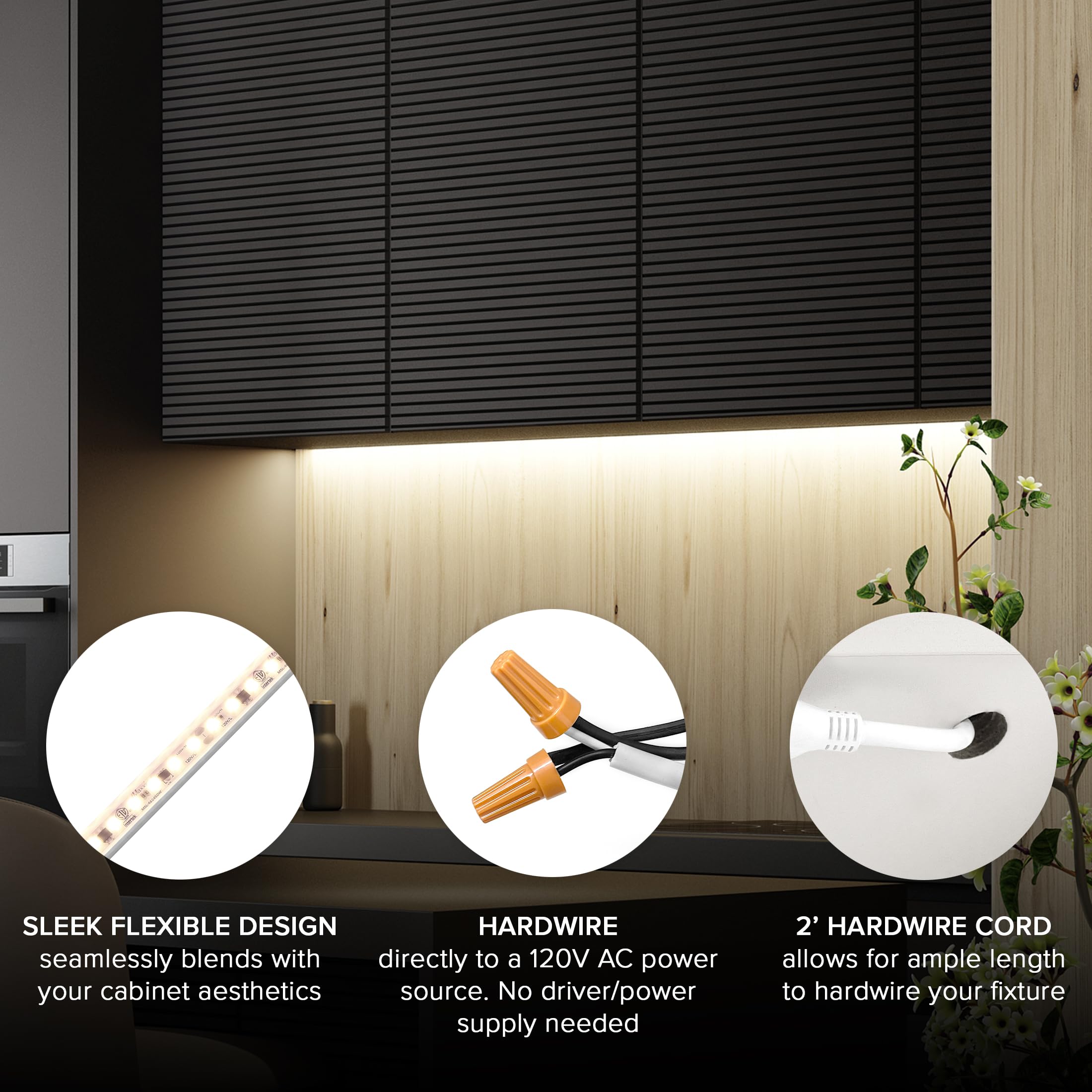 Maxxima under-cabinet light mounted on cabinet area for sleek lighting