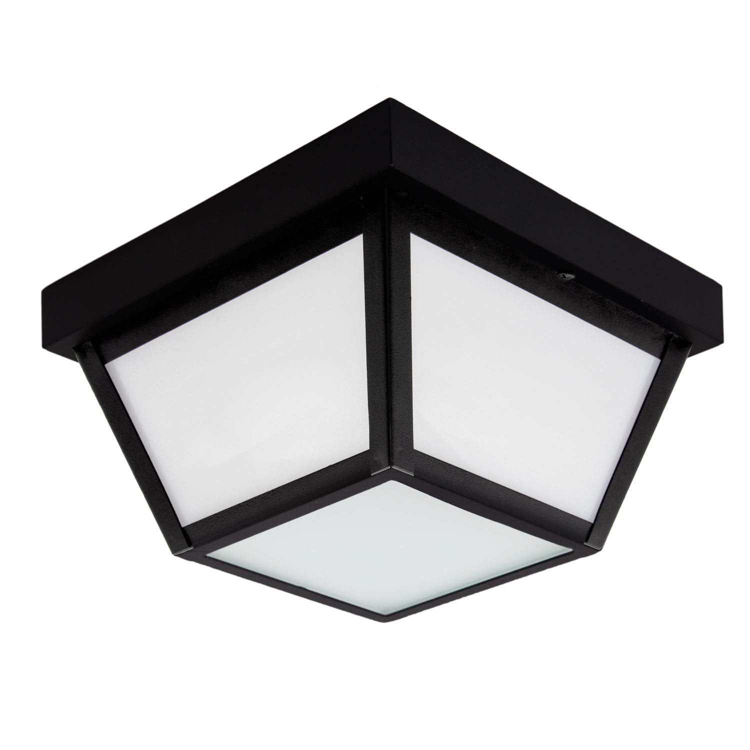 Maxxima 9-inch black LED outdoor porch light front view shows rugged weatherproof design