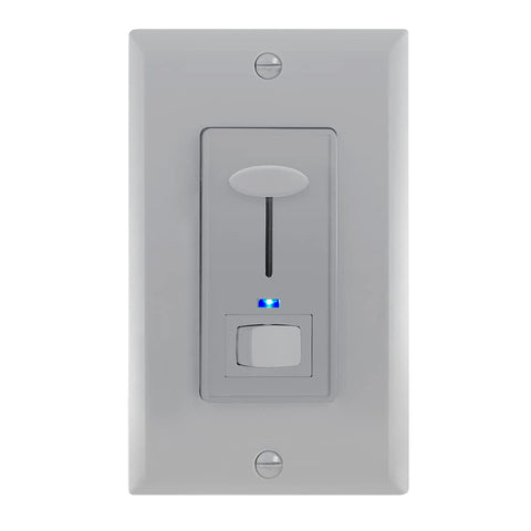 Maxxima dimmer switch showing 3-way slide with blue indicator for off-load visibility