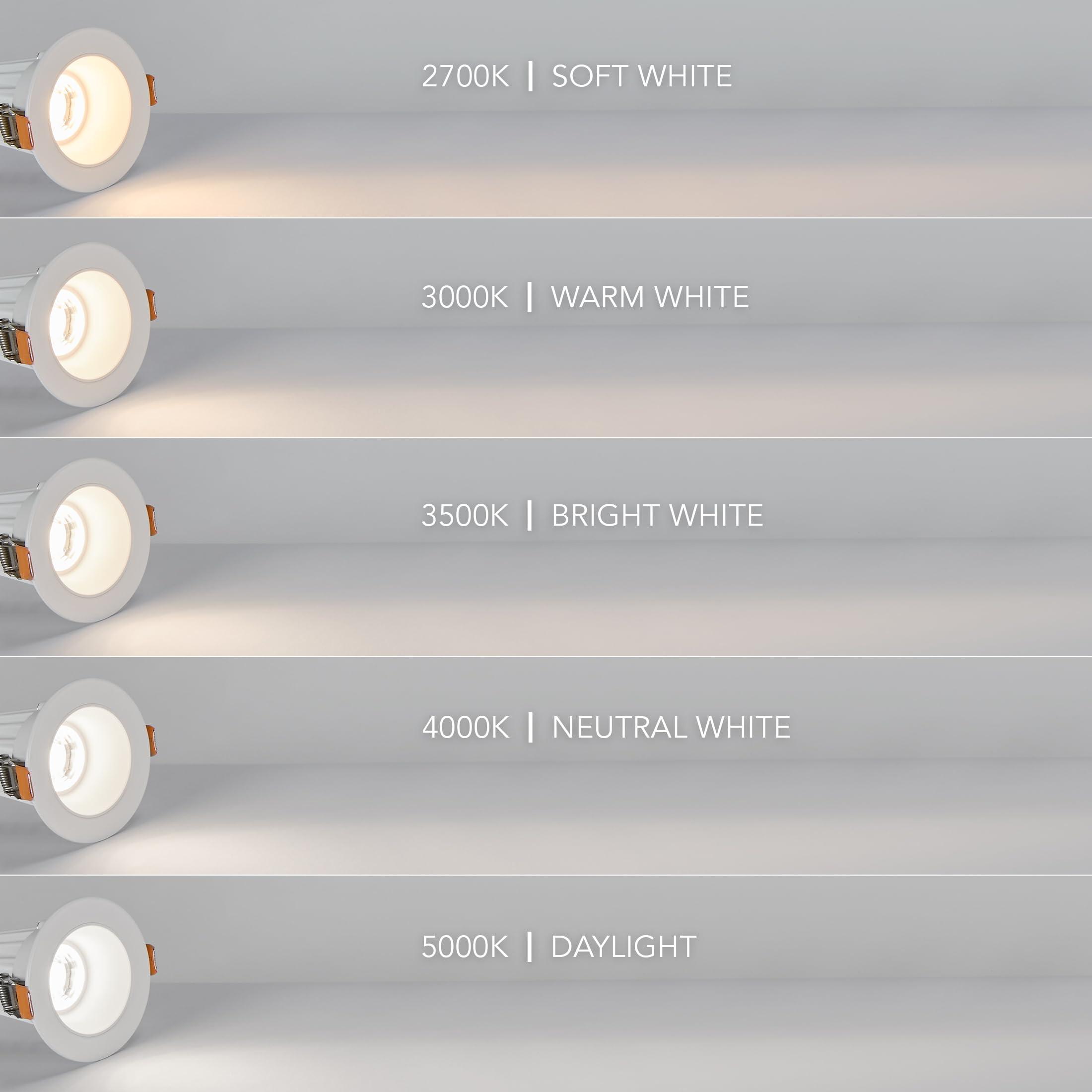 Maxxima downlight featuring 5 CCT switch for flexible mood lighting.