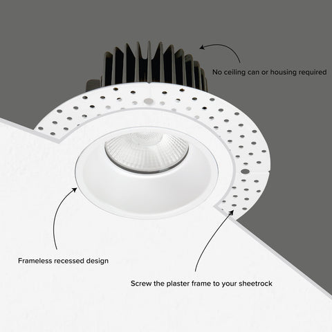Maxxima wet-rated trimless downlight suitable for showers and humid bathrooms
