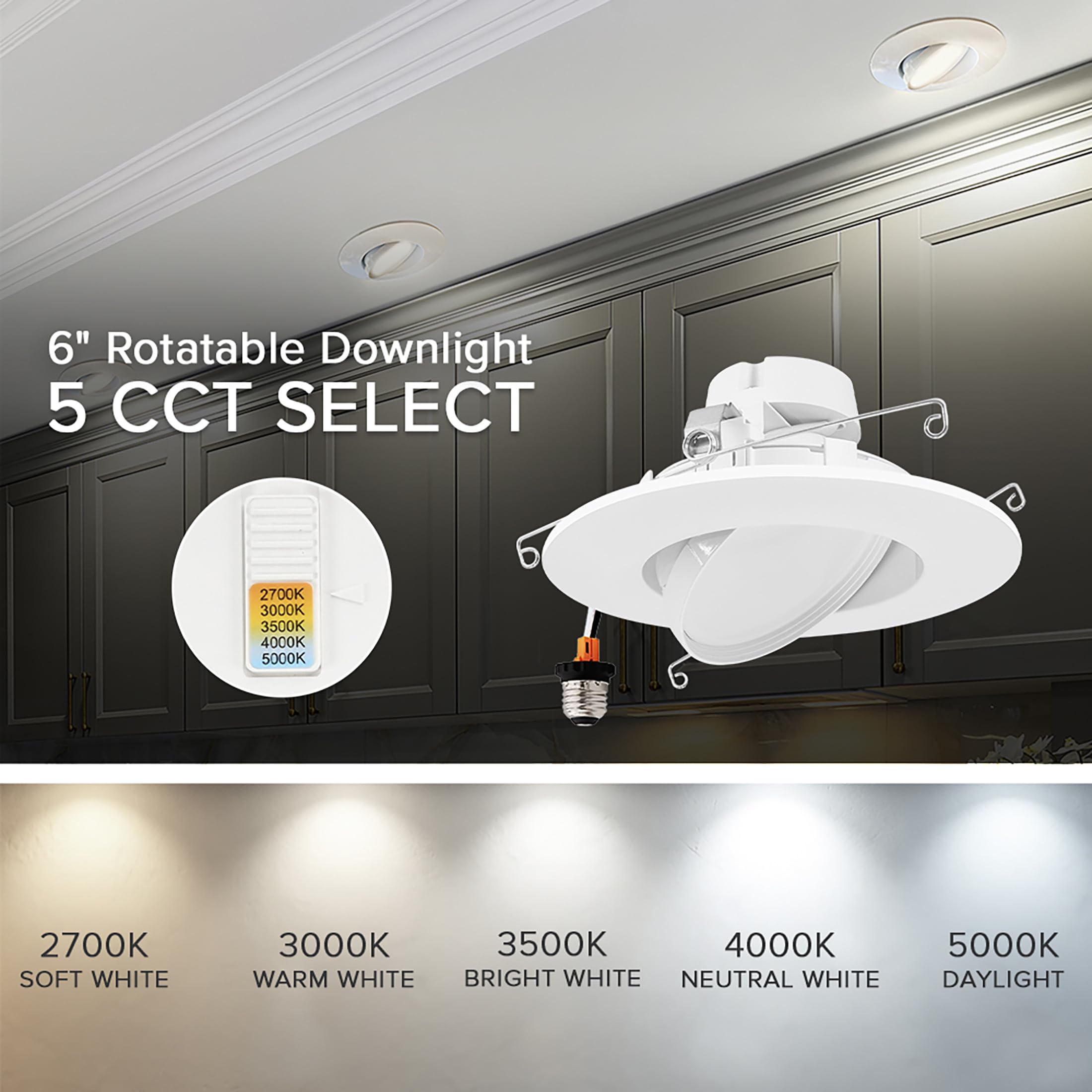 Maxxima 5 CCT selector enables warm to cool ambiences.