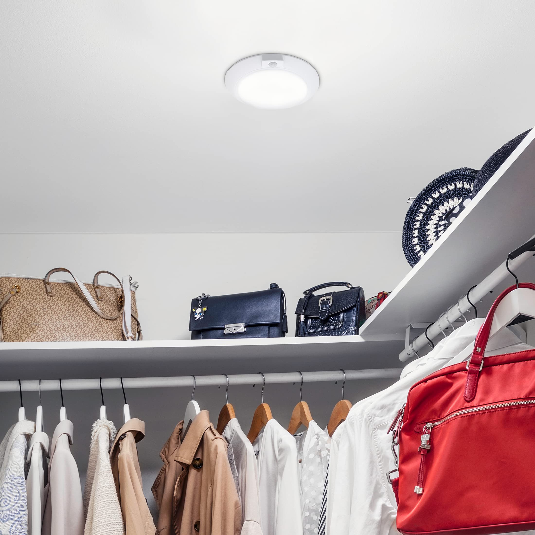 Motion detection up to 15 feet keeps spaces lit on entry.