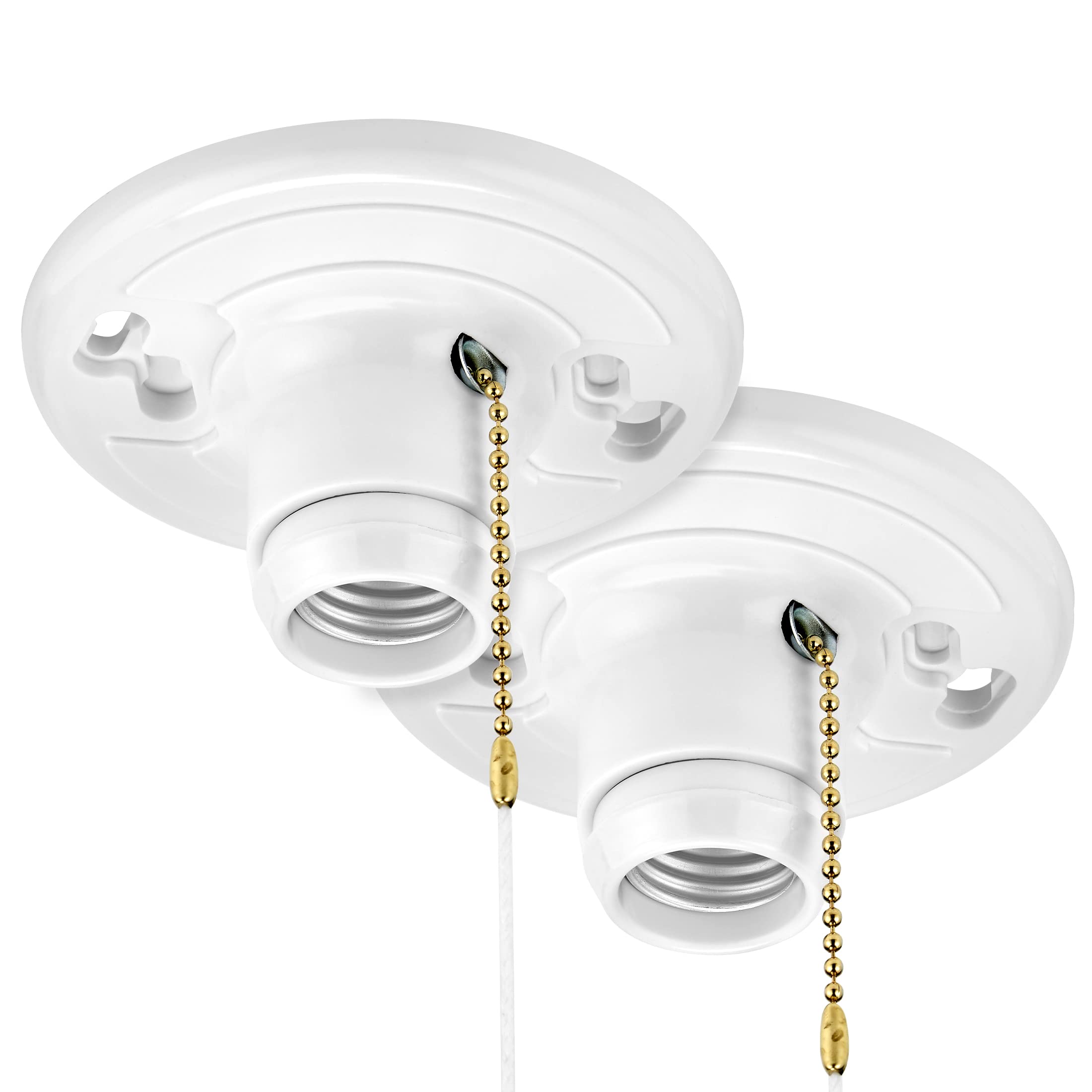 Maxxima plastic lamp holder with pull chain for easy ceiling lighting control.