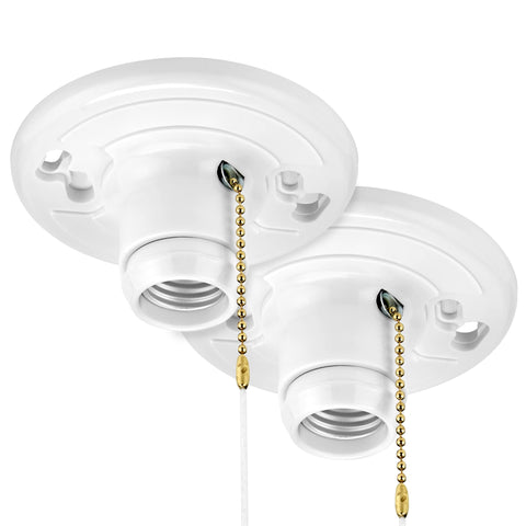 Maxxima plastic lamp holder with pull chain for easy ceiling lighting control.