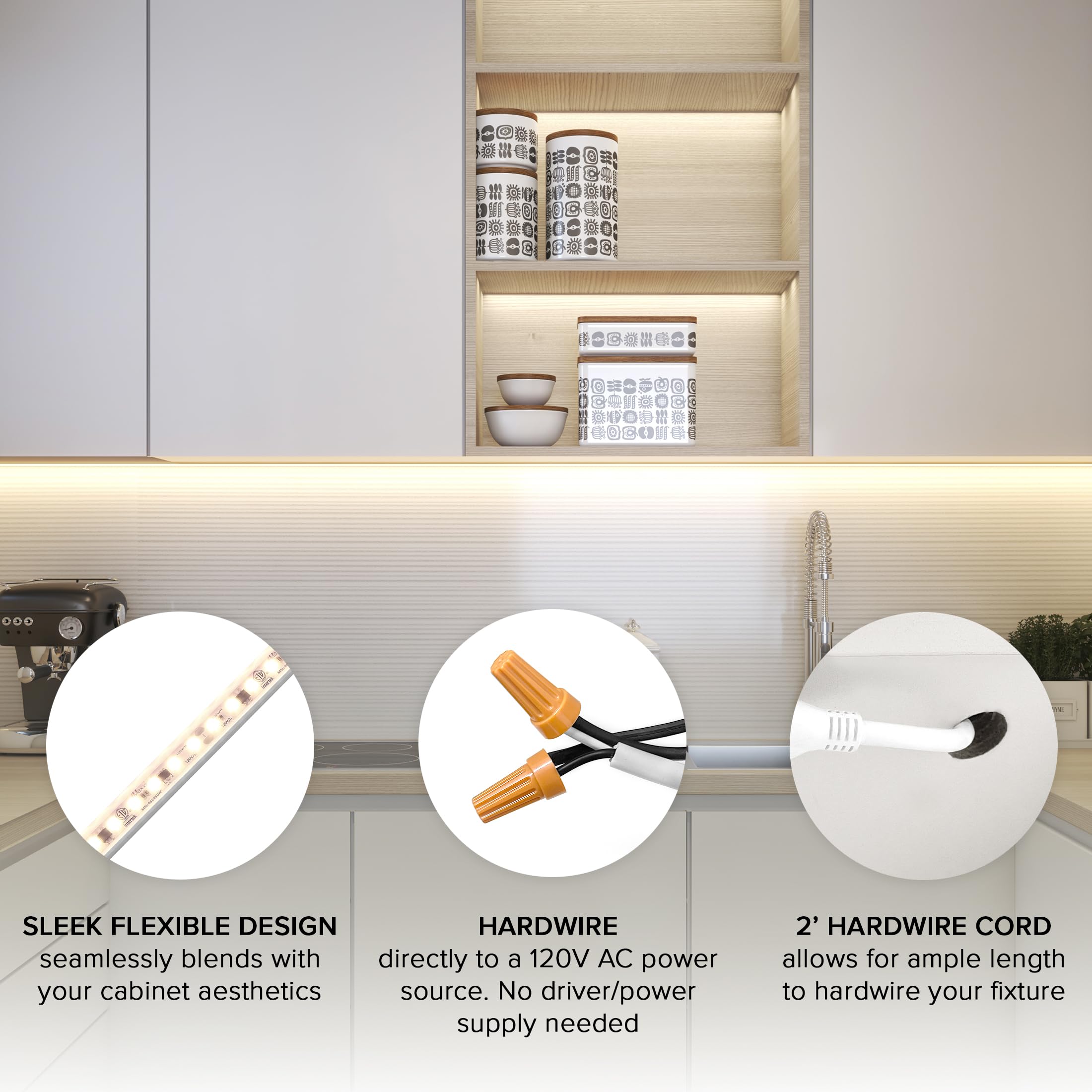 Maxxima slim-profile LED strip fits tight spaces with flush mounting.