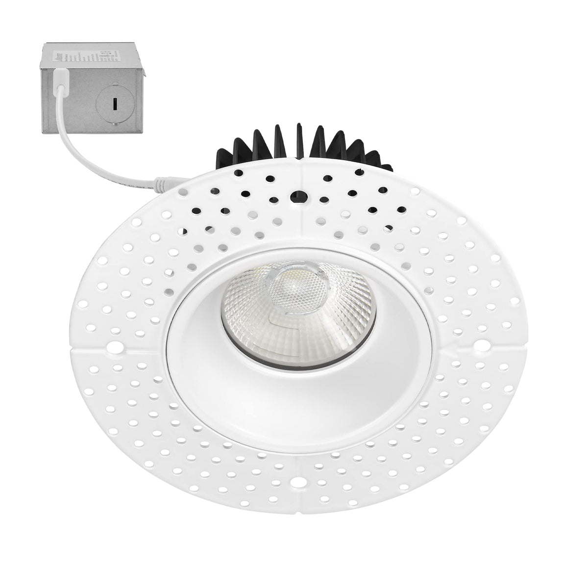 Maxxima trimless downlight front view showing seamless ceiling integration for a clean look