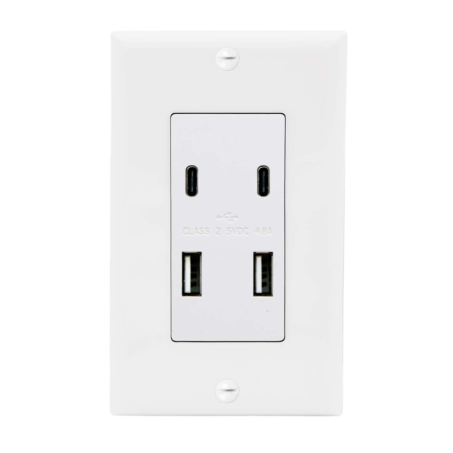 Maxxima USB receptacle outlet with four ports enabling simultaneous charging at home or office.