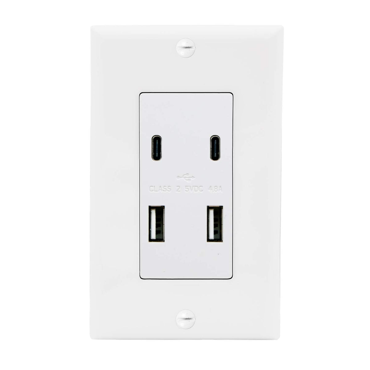 Maxxima USB receptacle outlet with four ports enabling simultaneous charging at home or office.