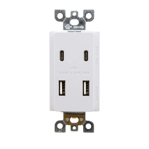 Maxxima USB receptacle outlet vertical design saves space on desks and walls.