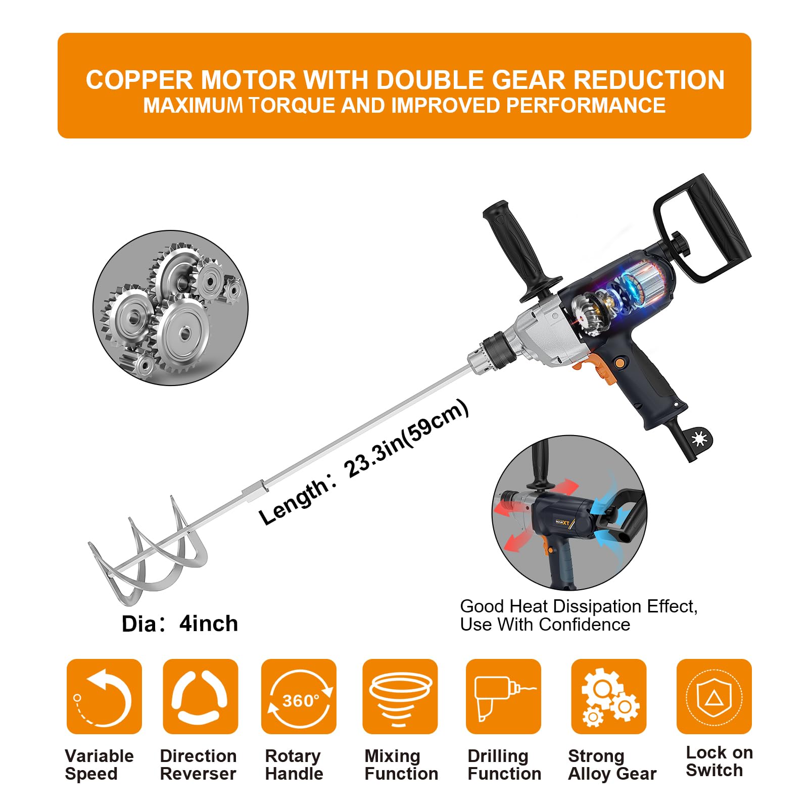 MAXXT adjustable speed dial allows tailored mixing across materials.