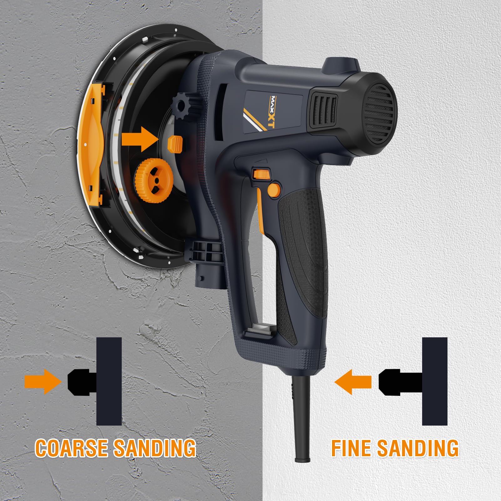 MAXXT drywall sander LED light brightens the workspace for precision.