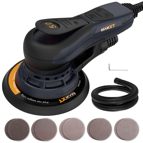MAXXT electric sander with six inch pad ready for precise surface prep