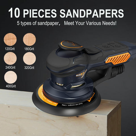 MAXXT Ramdon orbital sander includes 10 sanding discs for immediate use