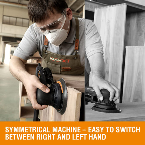 MAXXT Sander with 5-inch pad attached for detailed finishing on tight spaces.