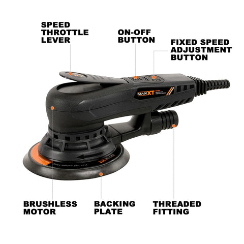 MAXXT Sander ergonomic grip aids two-handed control for better precision.