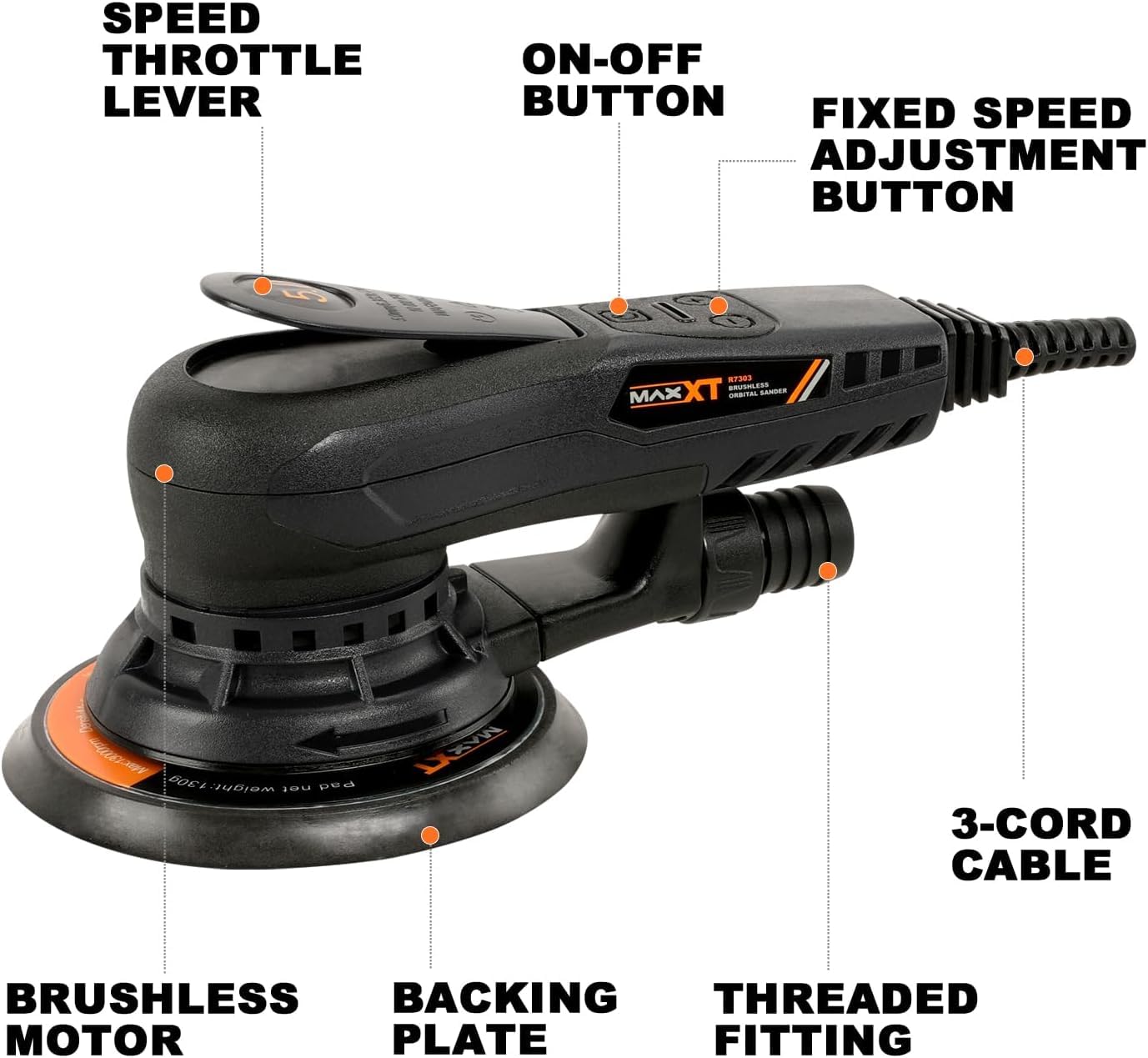 MAXXT sander two hand grip space supports relaxed control