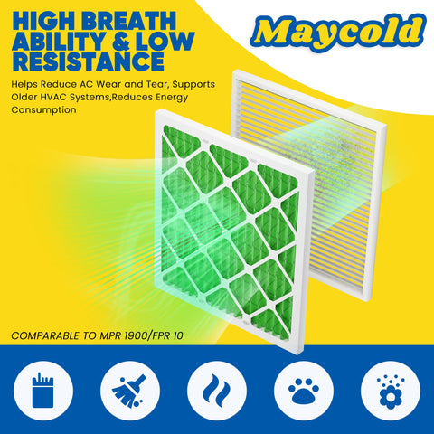 Maycold MERV13 filter side view highlighting pleated design.