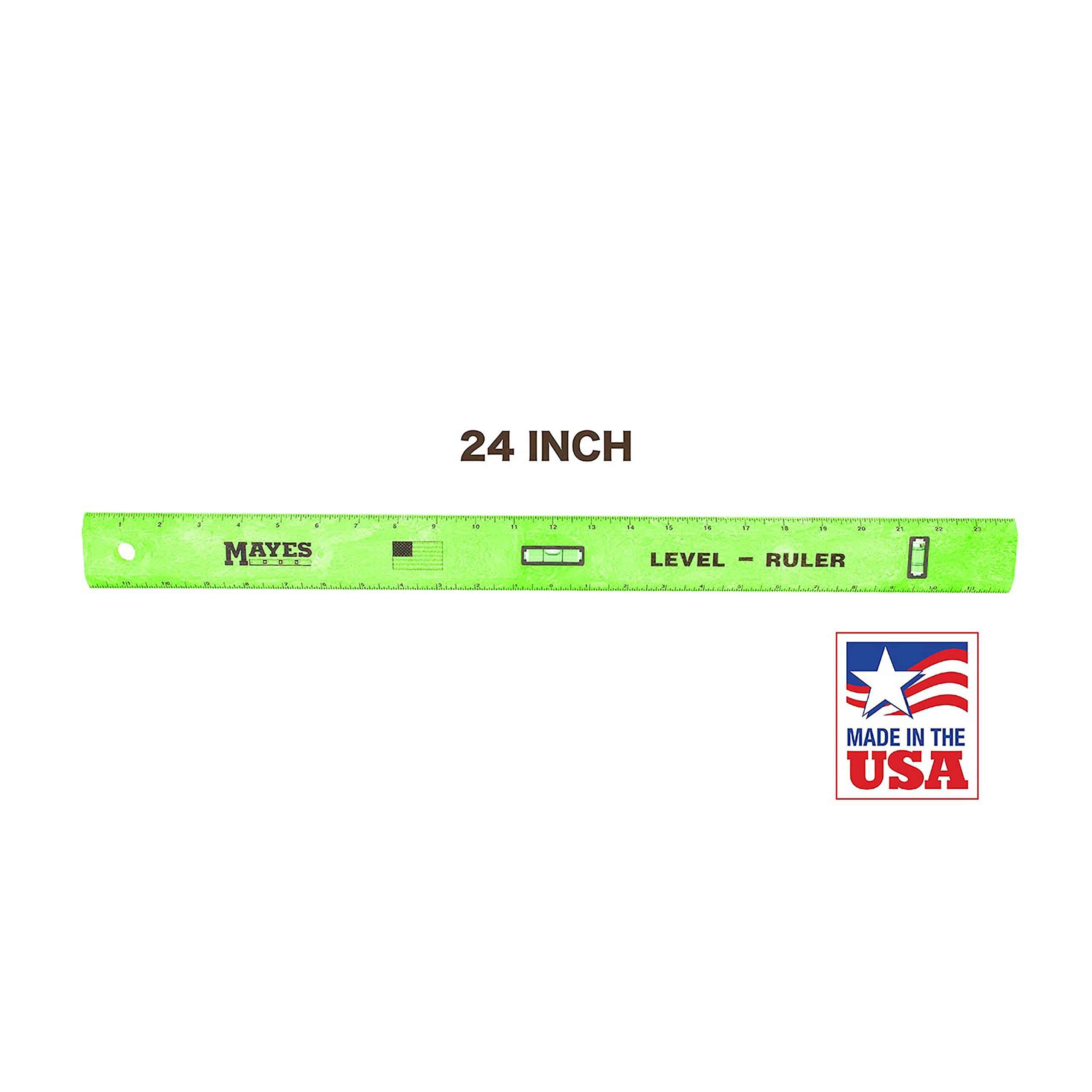 Mayes 10743 plumb vial level ruler offers portable precision for level surfaces.