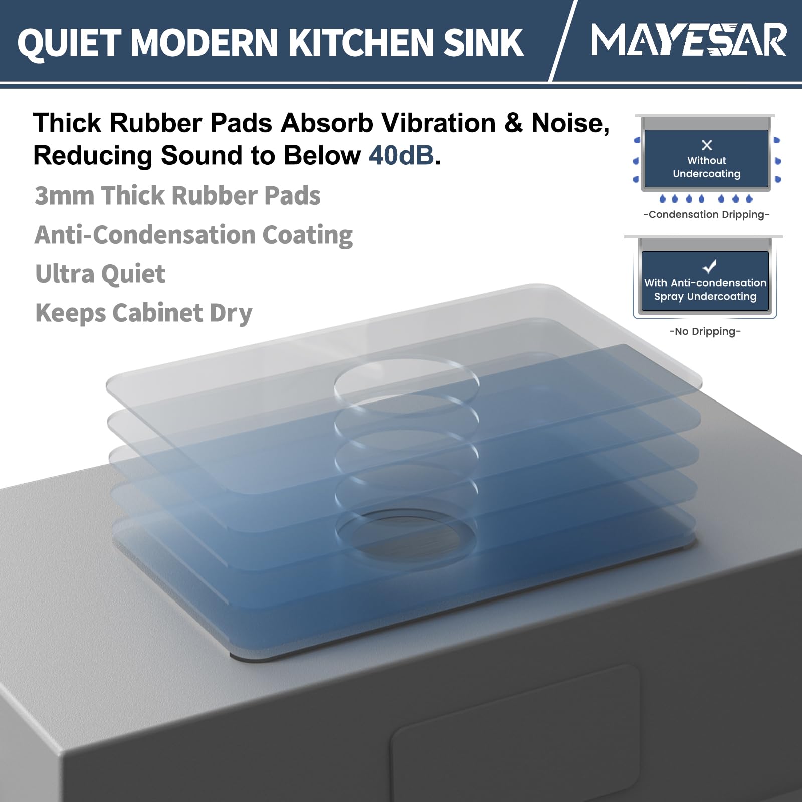 MAYESAR 28-inch undermount sink brushed finish closeup demonstrates scratch resistance