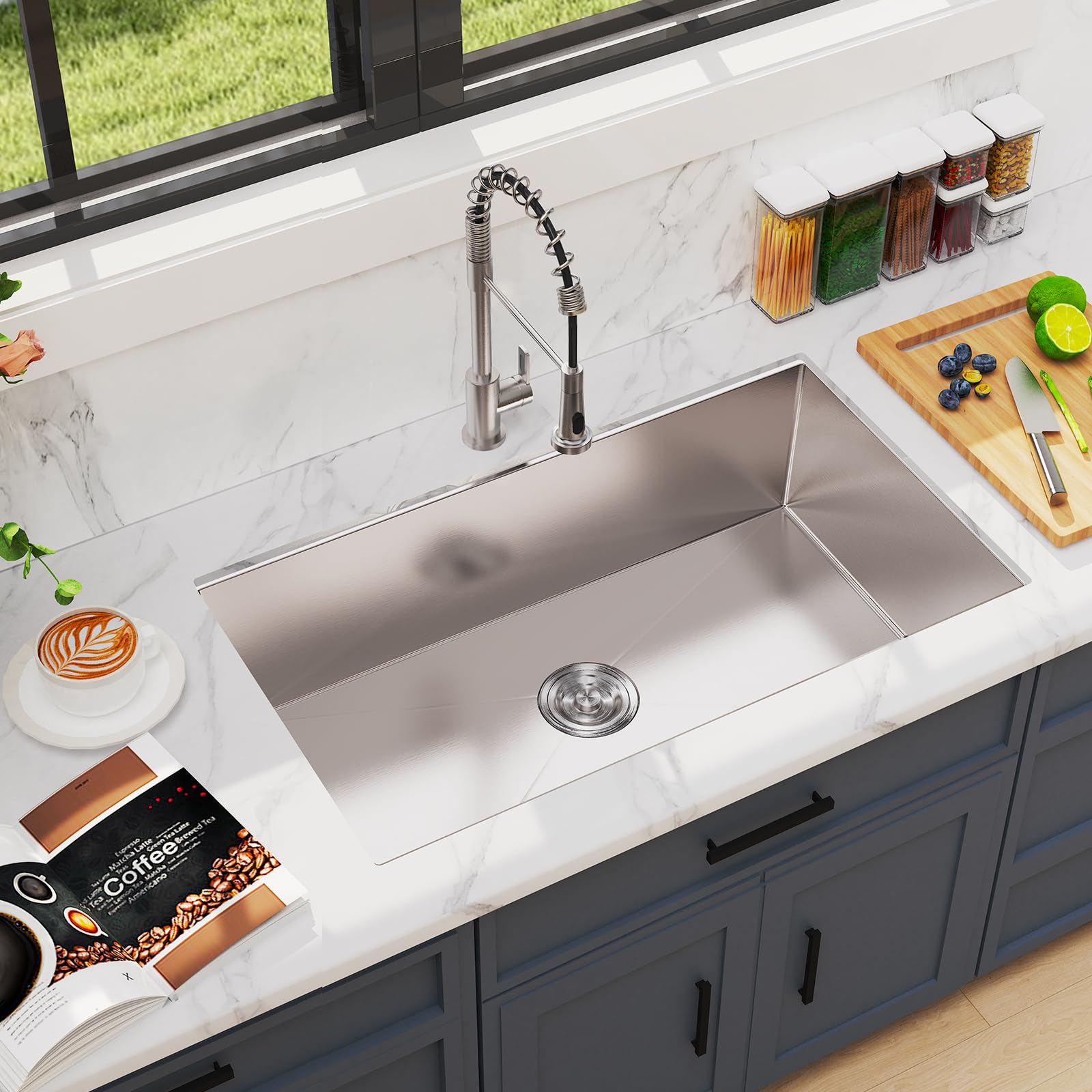 MAYESAR 28-inch undermount sink included accessories organized for quick setup