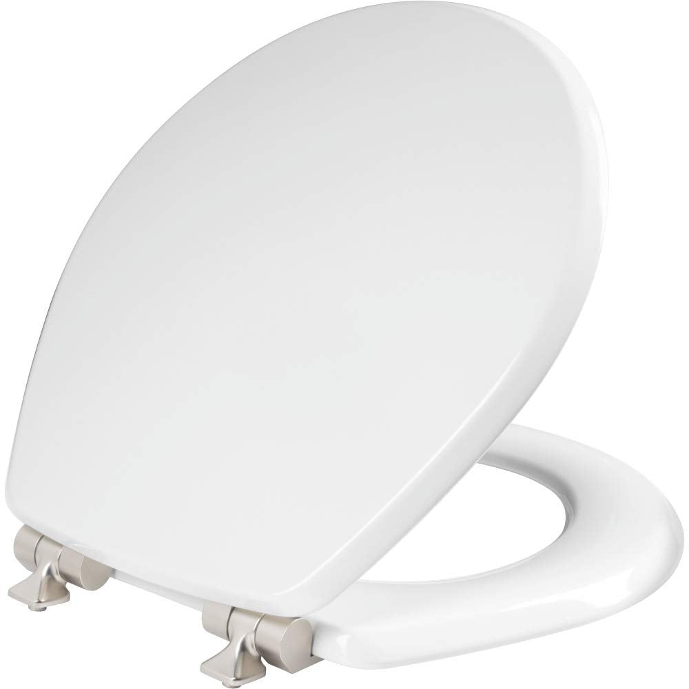 Mayfair Bennett toilet seat with brushed nickel hinges for a stylish, durable upgrade