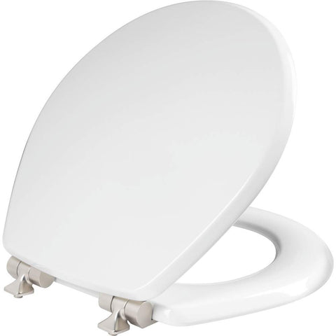 Mayfair Bennett toilet seat with brushed nickel hinges for a stylish, durable upgrade