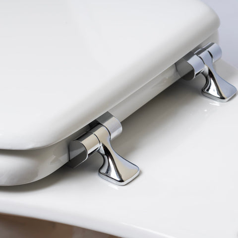 Mayfair Edgewater round seat with chrome hinges adds a durable, polished look.