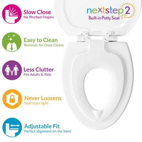 Mayfair NextStep2 potty secured by magnet for quick, secure use.