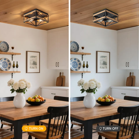 Mayful black fixture adds dining room elegance and space-saving illumination