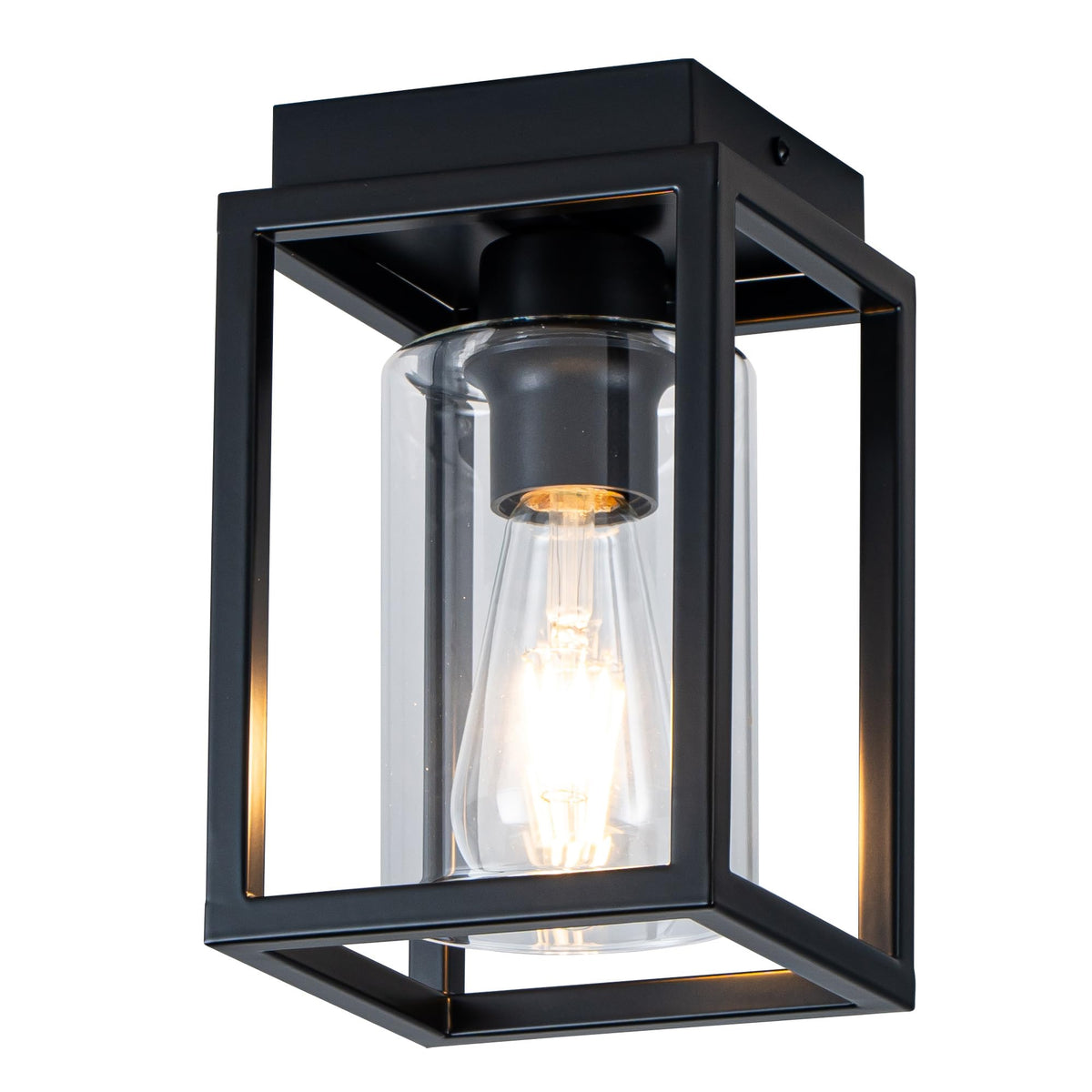 Mayful flush mount with clear glass shade creating warm ambience in the kitchen