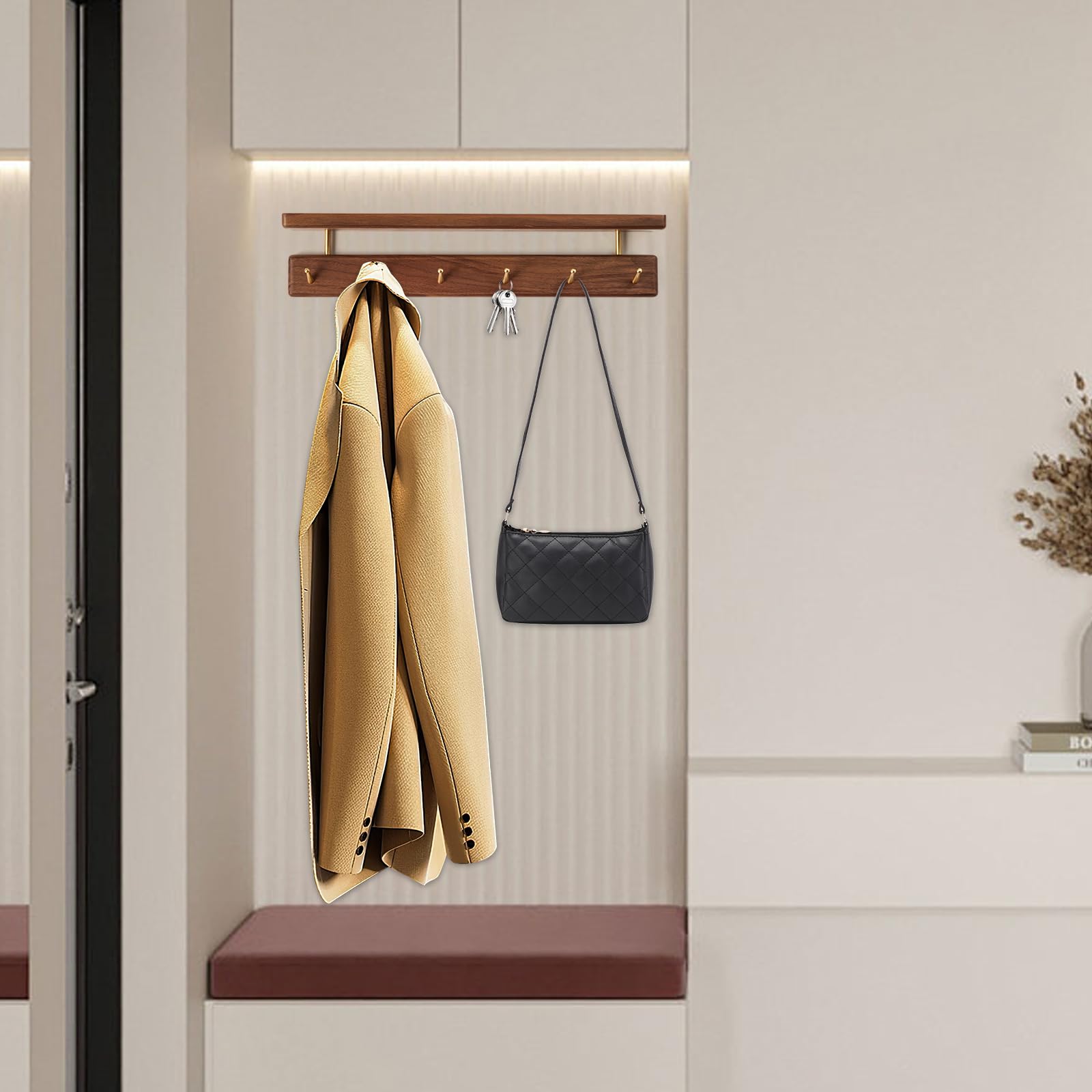 Mayhas 19-inch shelf stores keys, hats, and small essentials neatly.