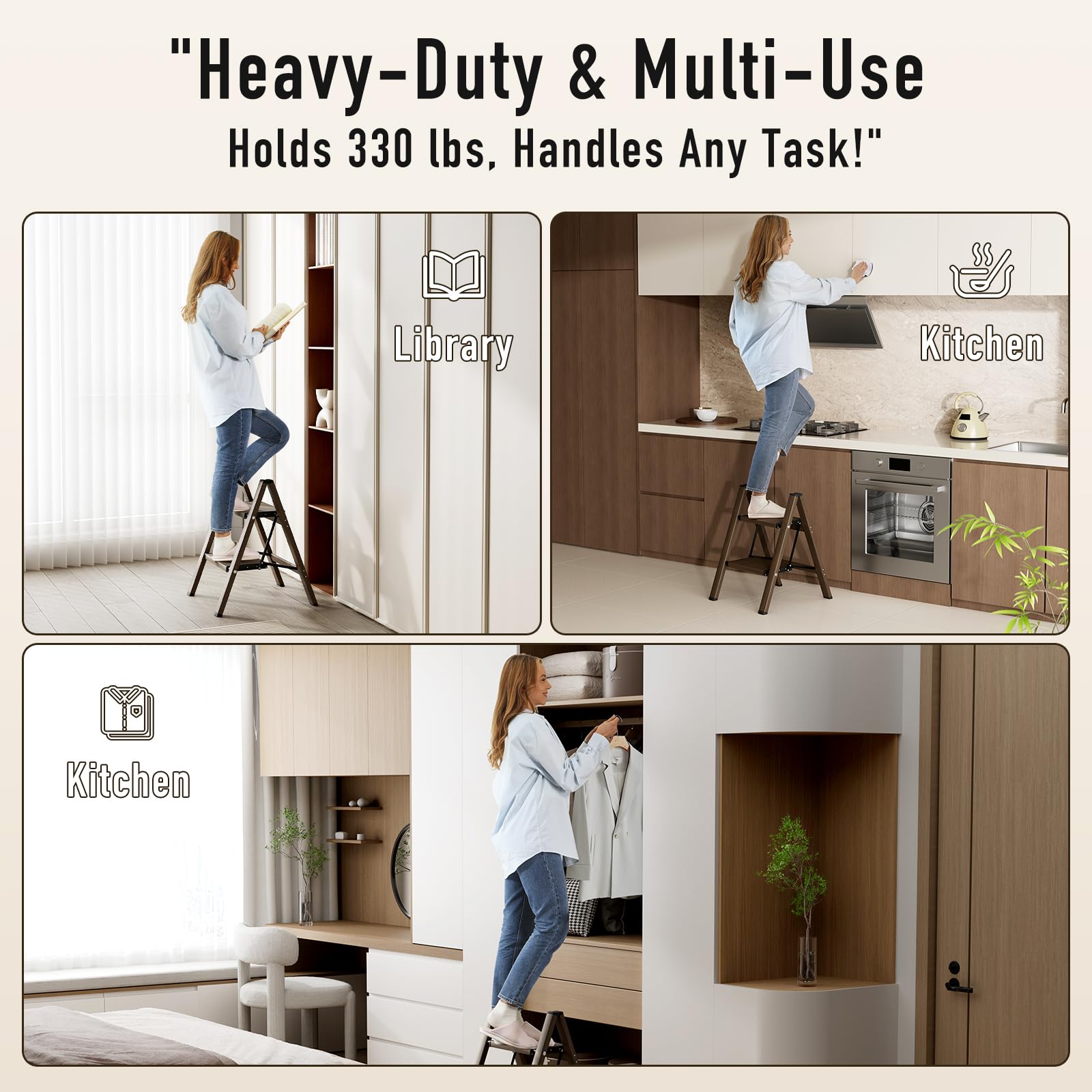 Mayi Plus 2 Step Ladder supports 330 pounds for sturdy support
