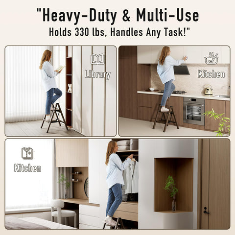 Mayi Plus 2 Step Ladder supports 330 pounds for sturdy support