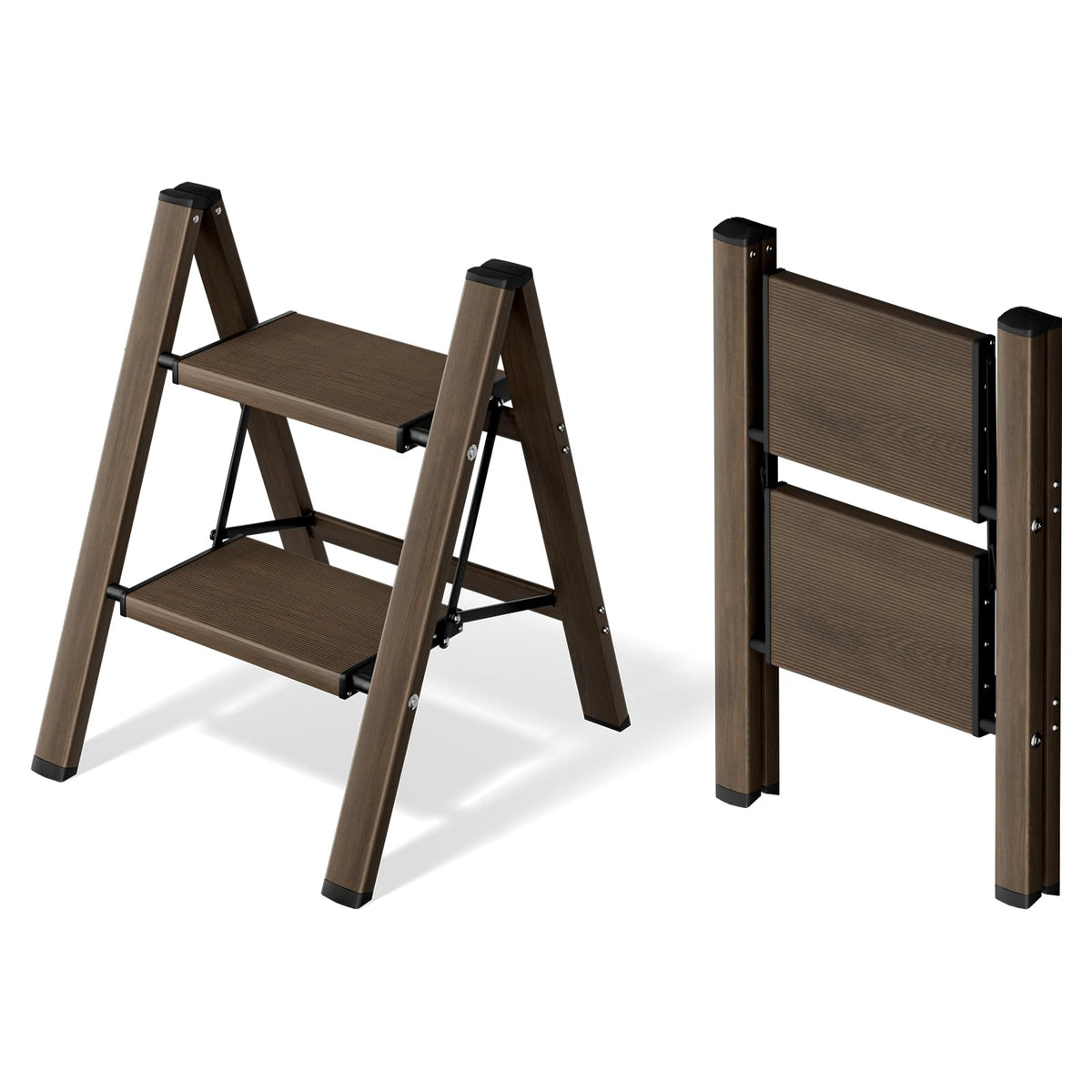 Mayi Plus 2 Step Ladder open with wide anti-slip pedals for stability