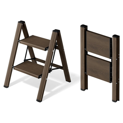 Mayi Plus 2 Step Ladder open with wide anti-slip pedals for stability