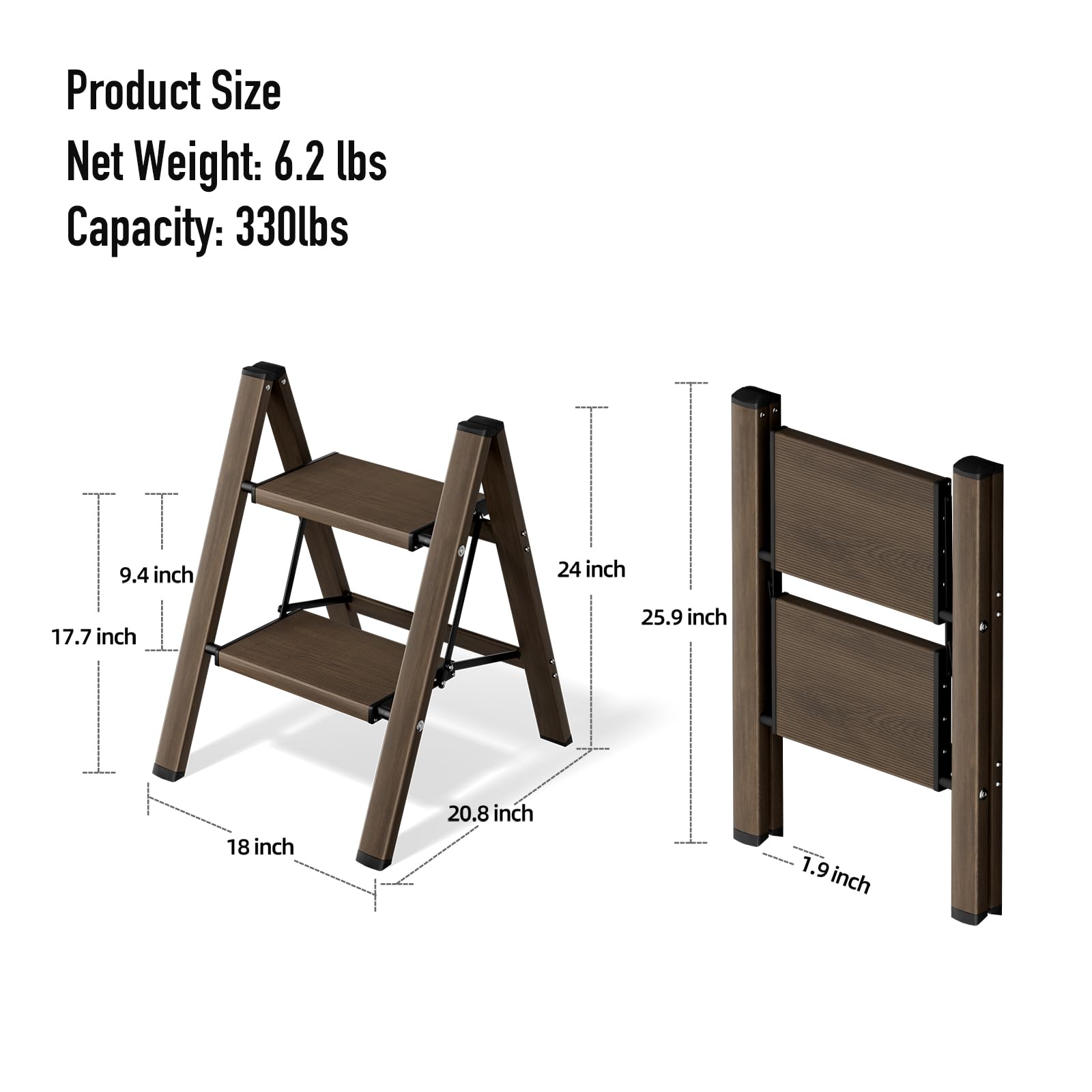 Mayi Plus 2 Step Ladder rubber feet prevent slips on floors
