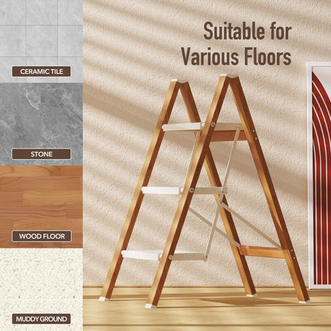 Mayi Plus 330lb capacity label on ladder demonstrates strength for daily tasks.