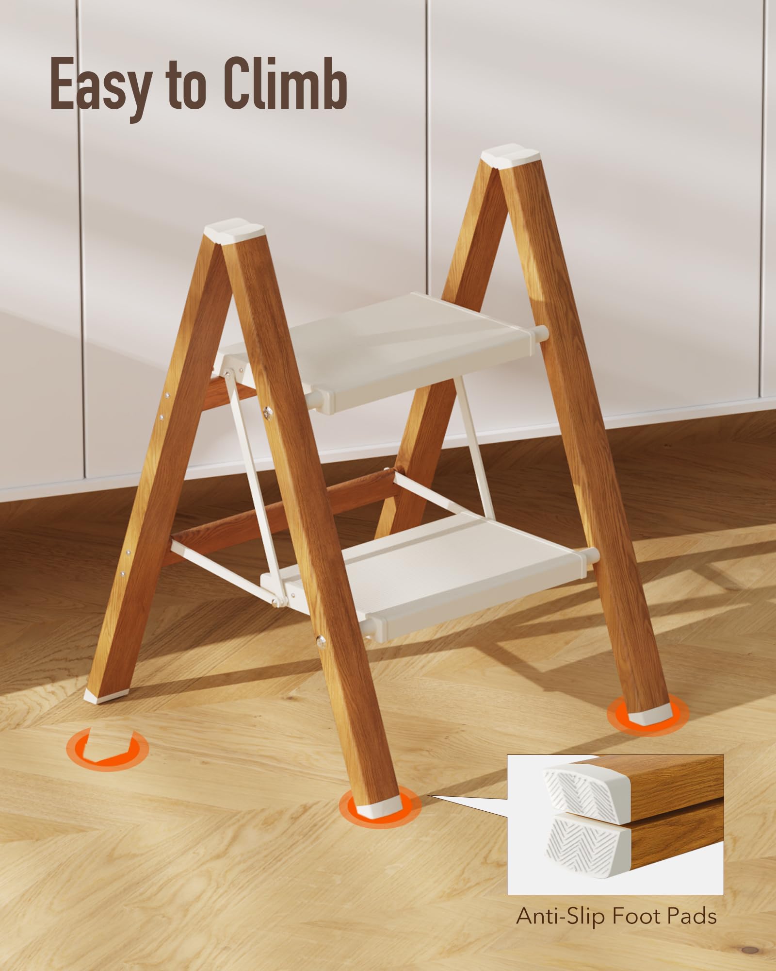 Mayi Plus ladder with rubber feet prevents shifting on smooth floors