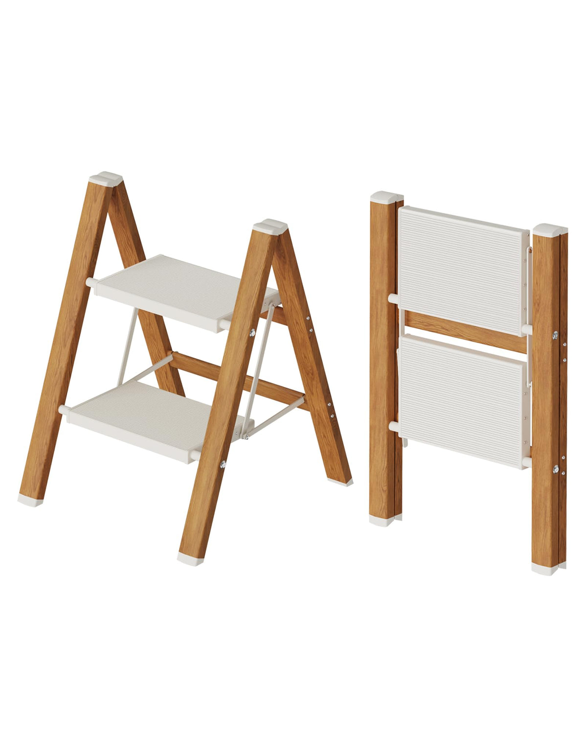 Mayi Plus two-step ladder fully opened for reaching high shelves safely
