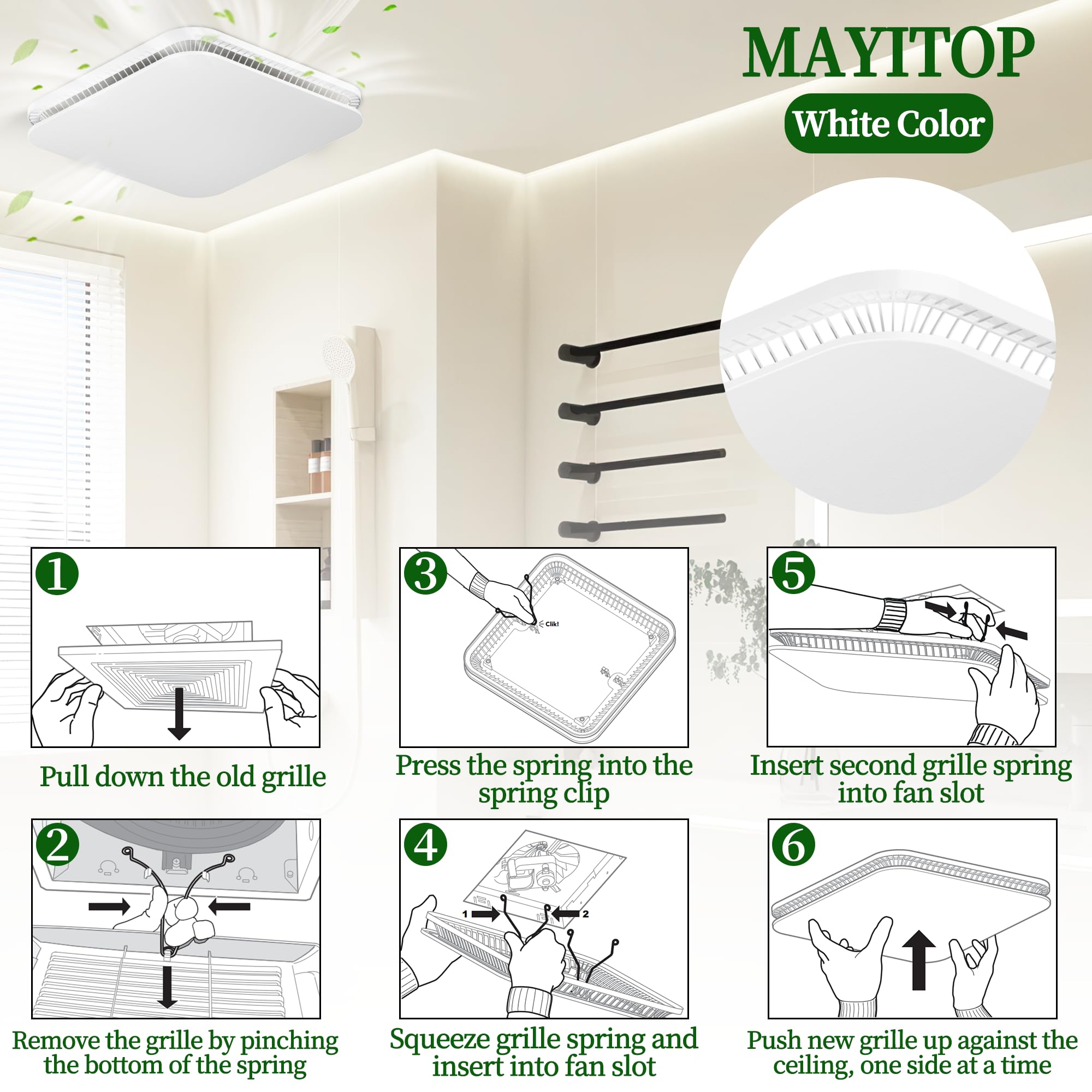 ABS plastic construction emphasizes durability and moisture resistance for bathrooms.