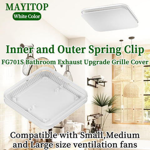 Installation of MAYITOP FG701S on a ceiling vent with three spring sizes.