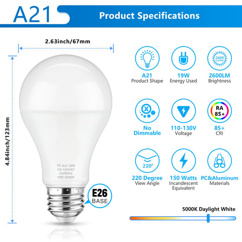 Maylaywood A21 LED Bulb flicker-free illumination for comfortable viewing