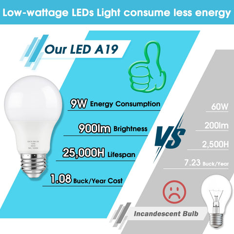Maylaywood E26 base A19 bulbs fit standard fixtures with easy installation