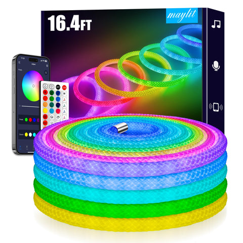 maylit 360-degree rope light weave delivering seamless illumination for chic home décor accents.