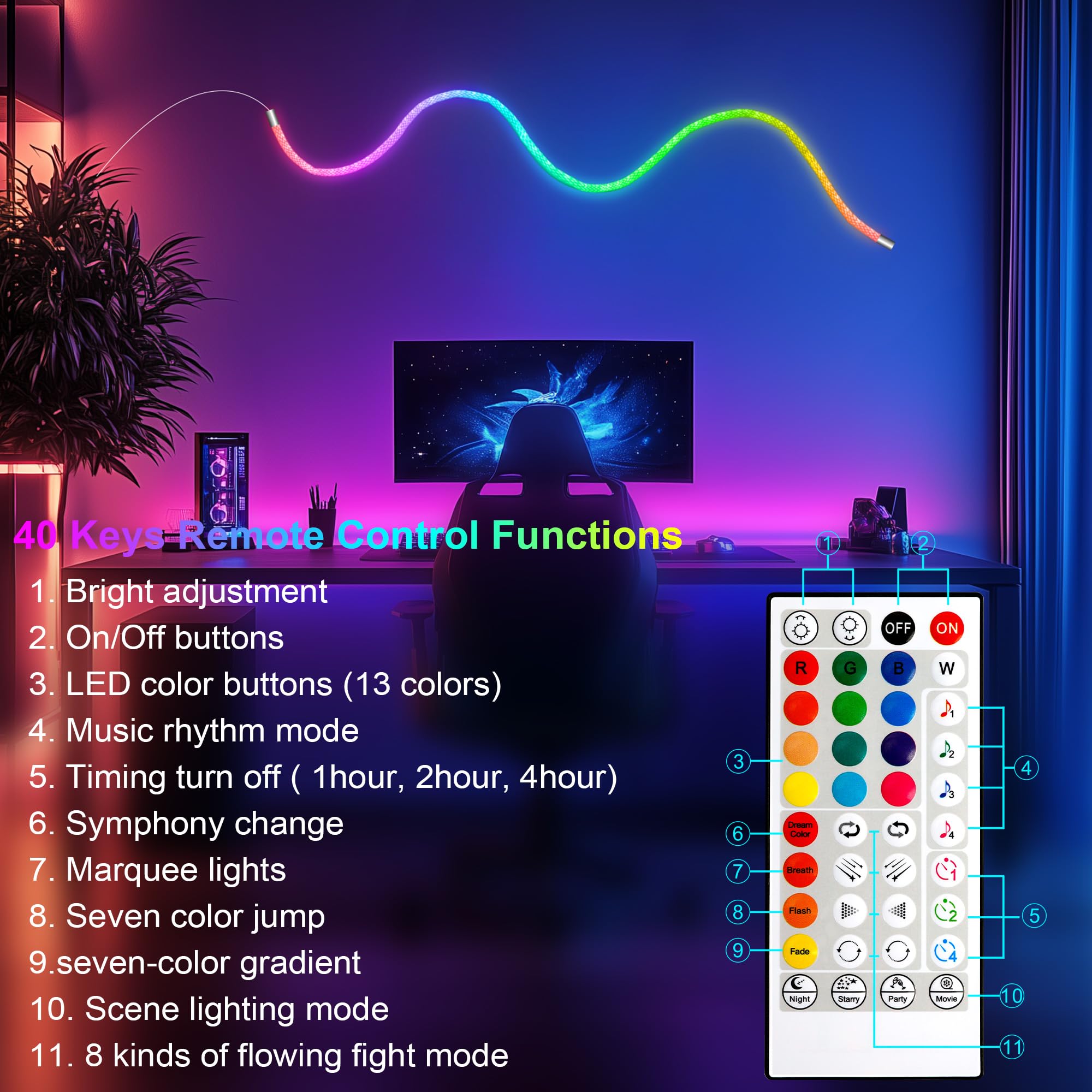 maylit ambient neon rgb strip adds mood to gaming or living spaces.